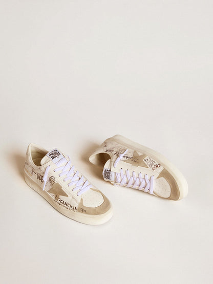 Stardan in leather with all-over lettering and ice-gray suede star - Golden Goose Men