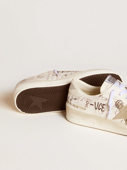 Stardan in leather with all-over lettering and ice-gray suede star - Golden Goose Men