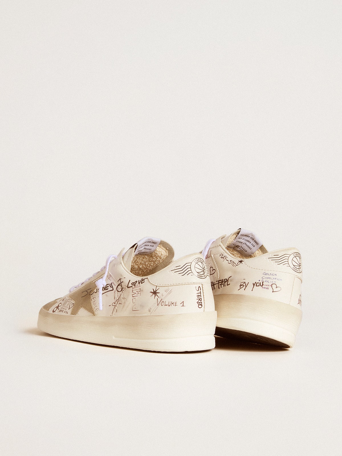 Stardan in leather with all-over lettering and ice-gray suede star - Golden Goose Men