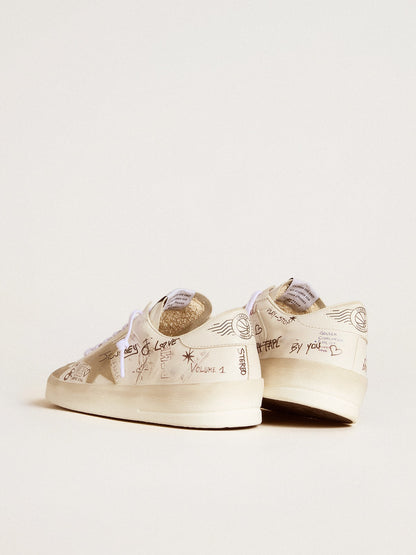 Stardan in leather with all-over lettering and ice-gray suede star - Golden Goose Men