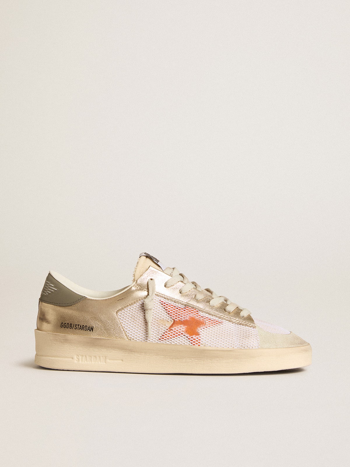 Stardan in white mesh with orange star and platinum leather inserts - Golden Goose Men