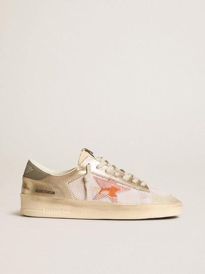 Stardan in white mesh with orange star and platinum leather inserts - Golden Goose Men