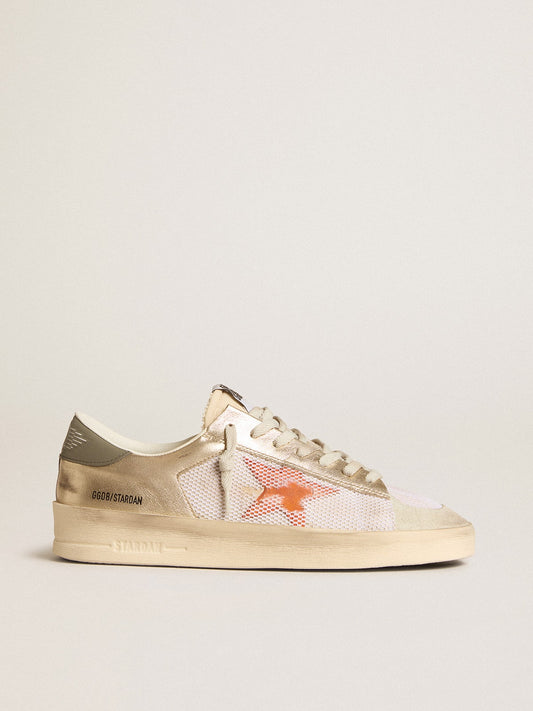 Stardan in white mesh with orange star and platinum leather inserts - Golden Goose Men