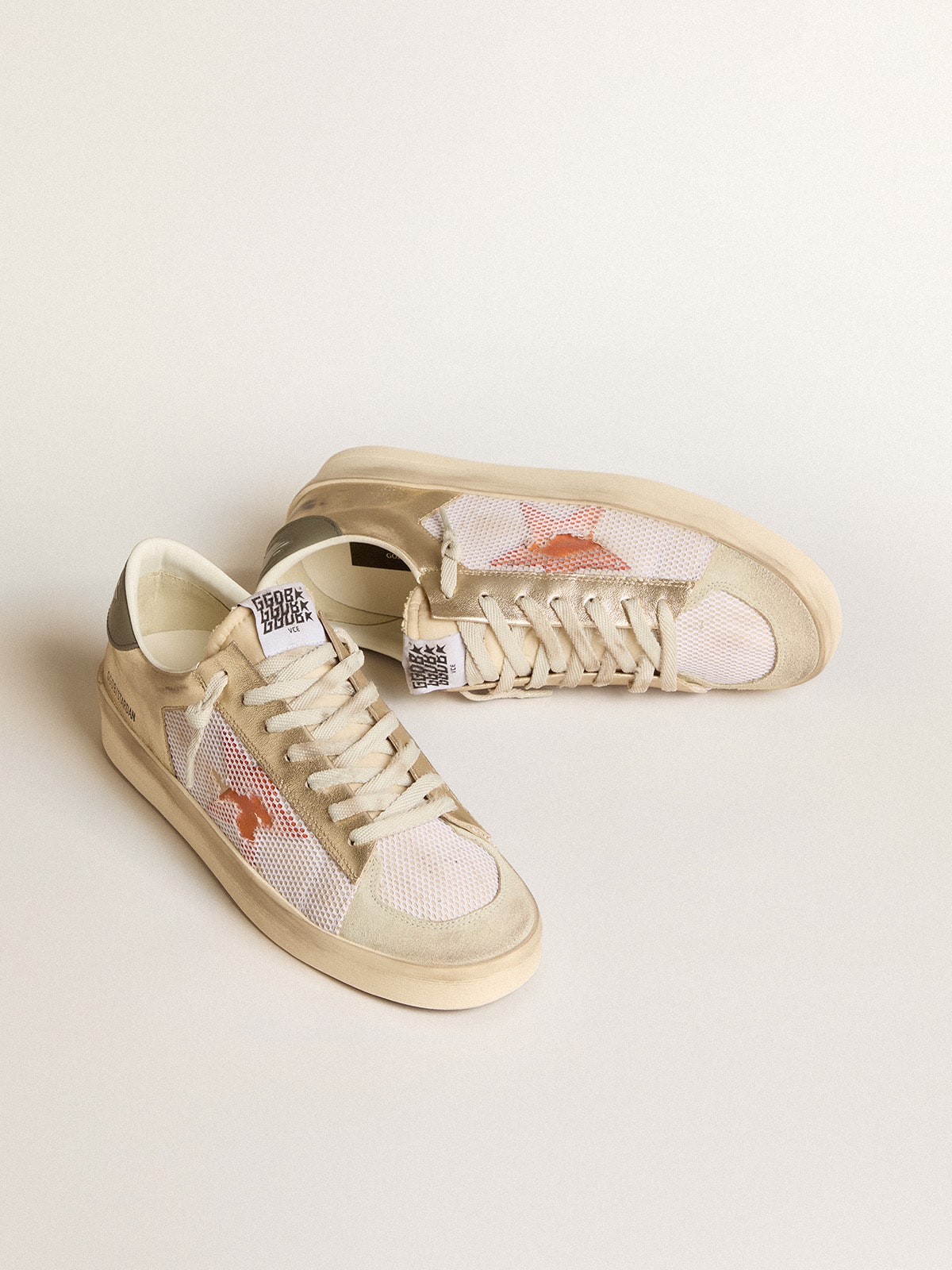 Stardan in white mesh with orange star and platinum leather inserts - Golden Goose Men