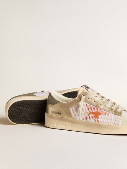 Stardan in white mesh with orange star and platinum leather inserts - Golden Goose Men