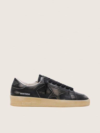 Men's Stardan in black leather with black leather star and heel tab - Golden Goose Men