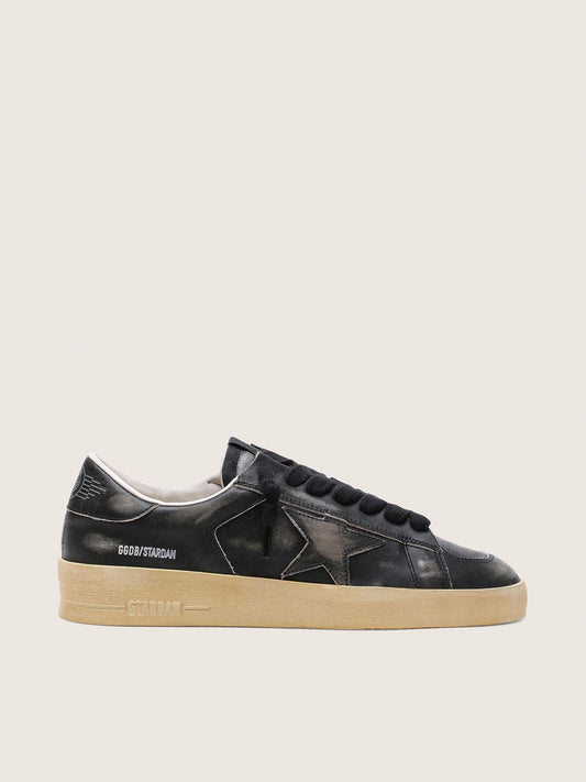 Men's Stardan in black leather with black leather star and heel tab - Golden Goose Men