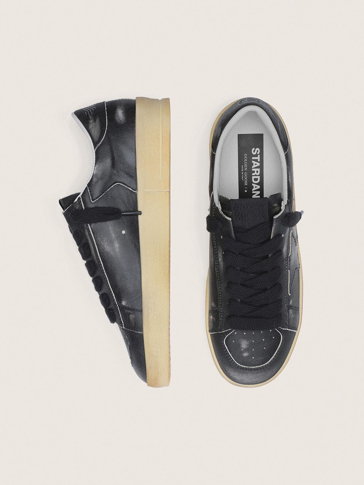 Men's Stardan in black leather with black leather star and heel tab - Golden Goose Men