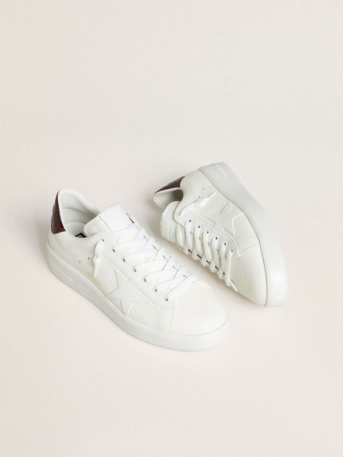 Men’s Purestar with white leather star and burgundy croc-print leather heel tab - Golden Goose Men