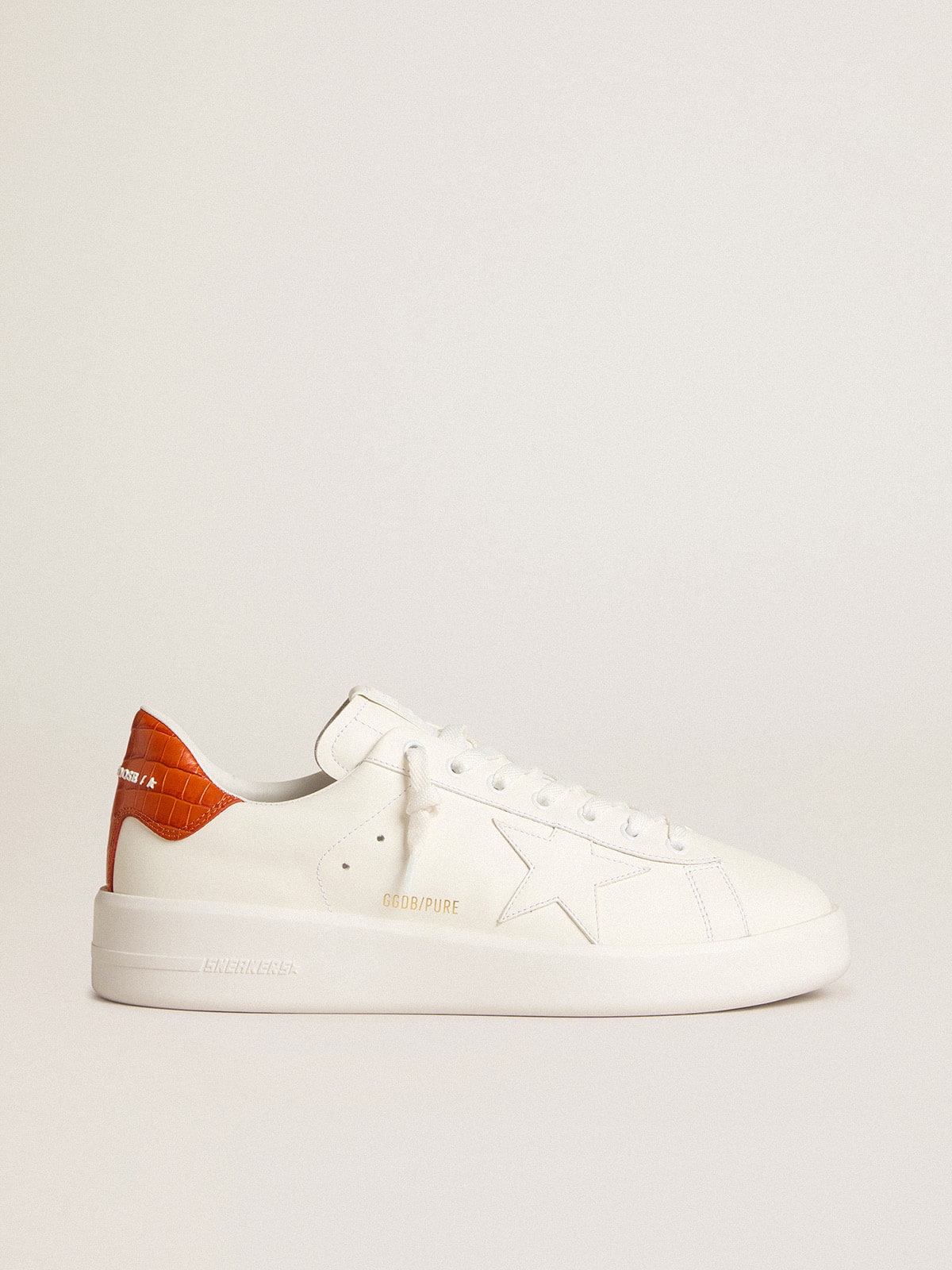 Men's Purestar with white leather star and orange heel tab - Golden Goose Men