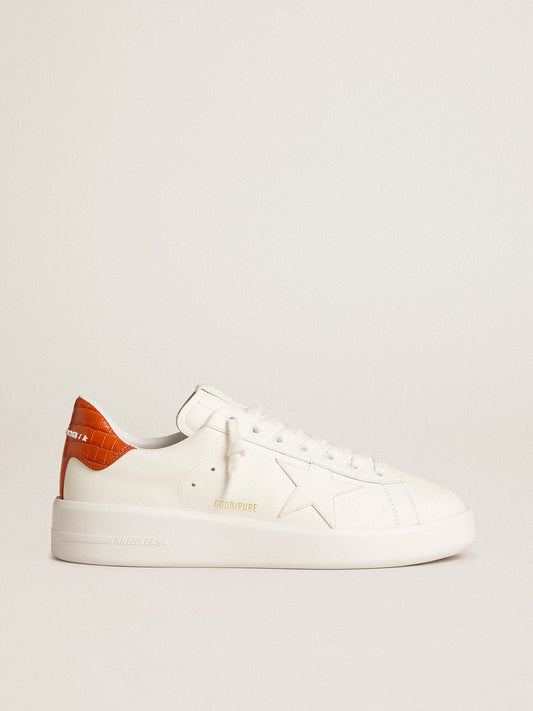 Men's Purestar with white leather star and orange heel tab - Golden Goose Men