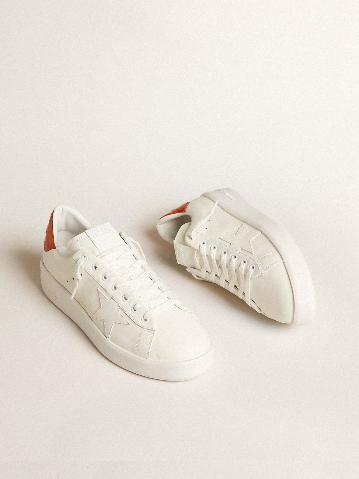 Men's Purestar with white leather star and orange heel tab - Golden Goose Men