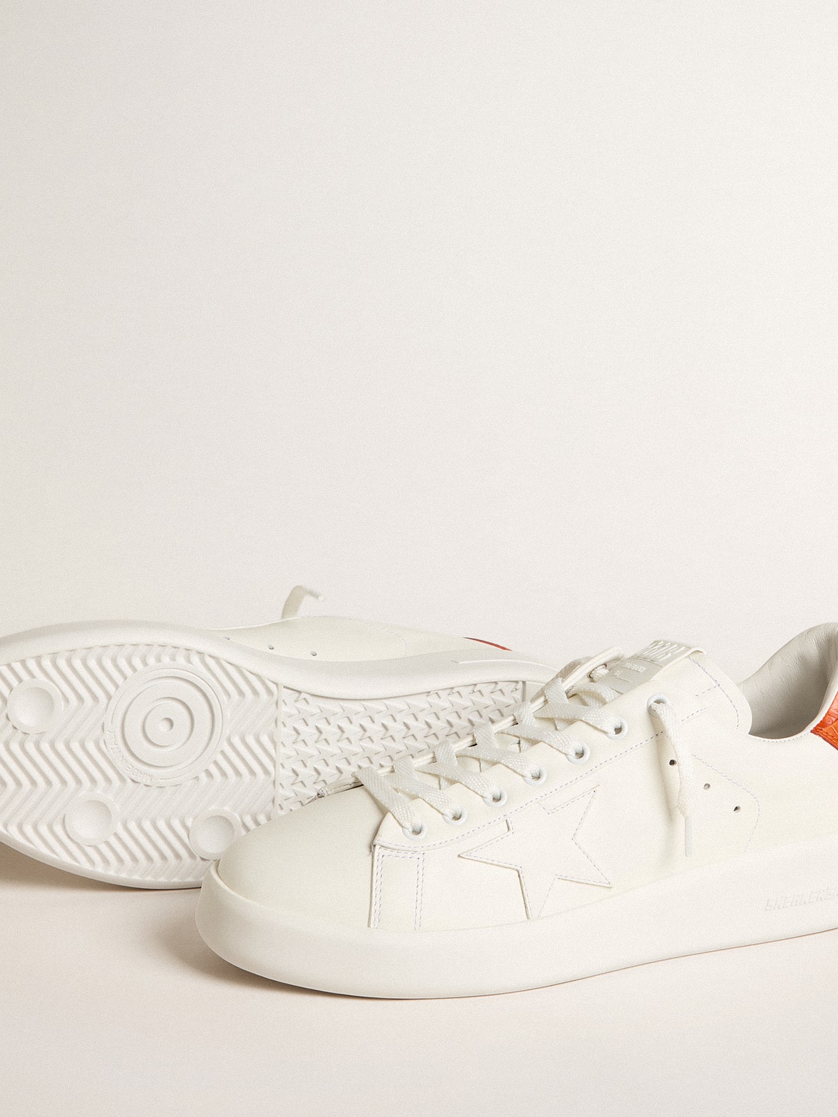 Men's Purestar with white leather star and orange heel tab - Golden Goose Men