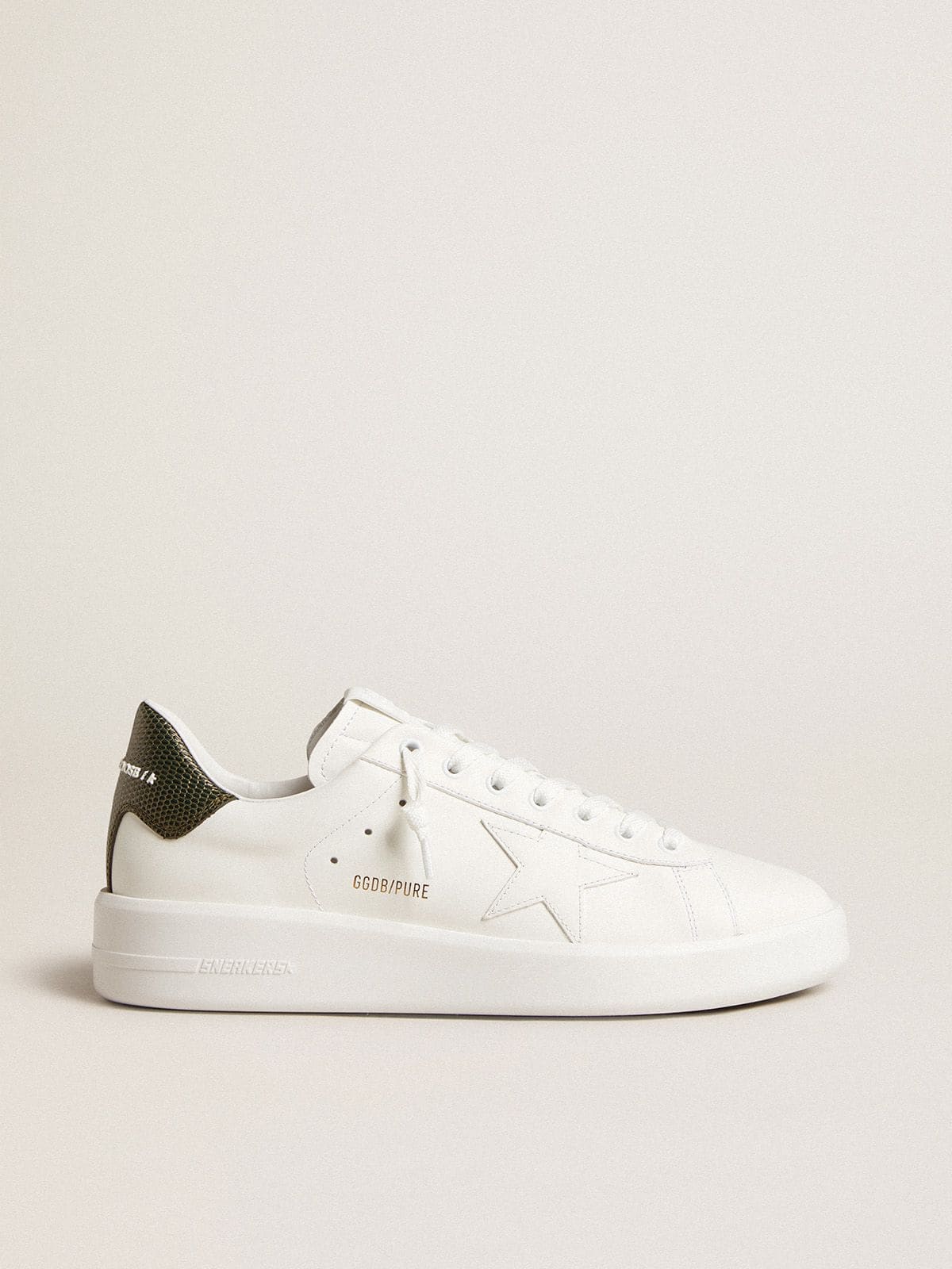 Men's Purestar with white leather star and dark green heel tab - Golden Goose Men