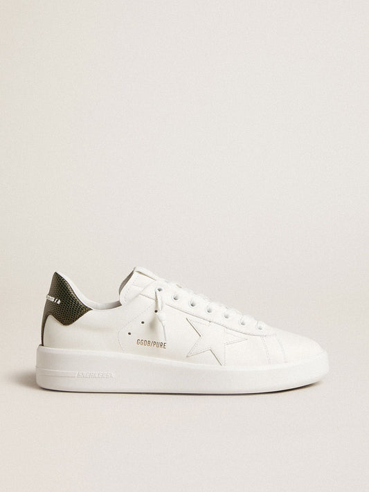 Men's Purestar with white leather star and dark green heel tab - Golden Goose Men