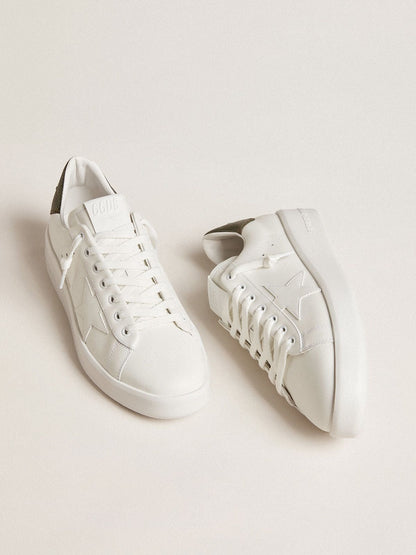 Men's Purestar with white leather star and dark green heel tab - Golden Goose Men