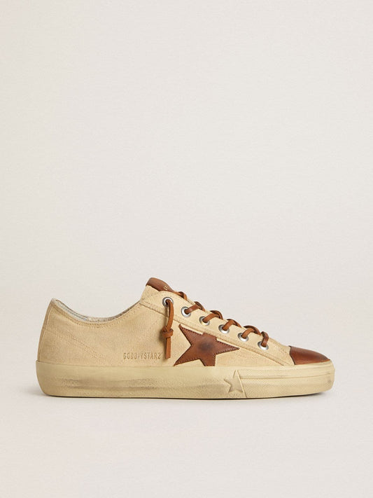 Men's V-Star in cream canvas with tobacco leather star - Golden Goose Men