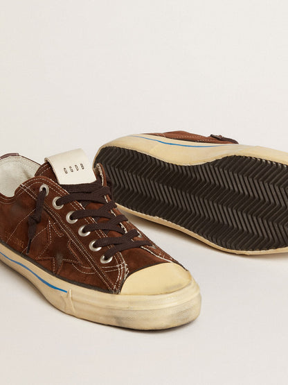 Men's V-Star LTD sneakers in dark brown suede with tone-on-tone star - Golden Goose Men
