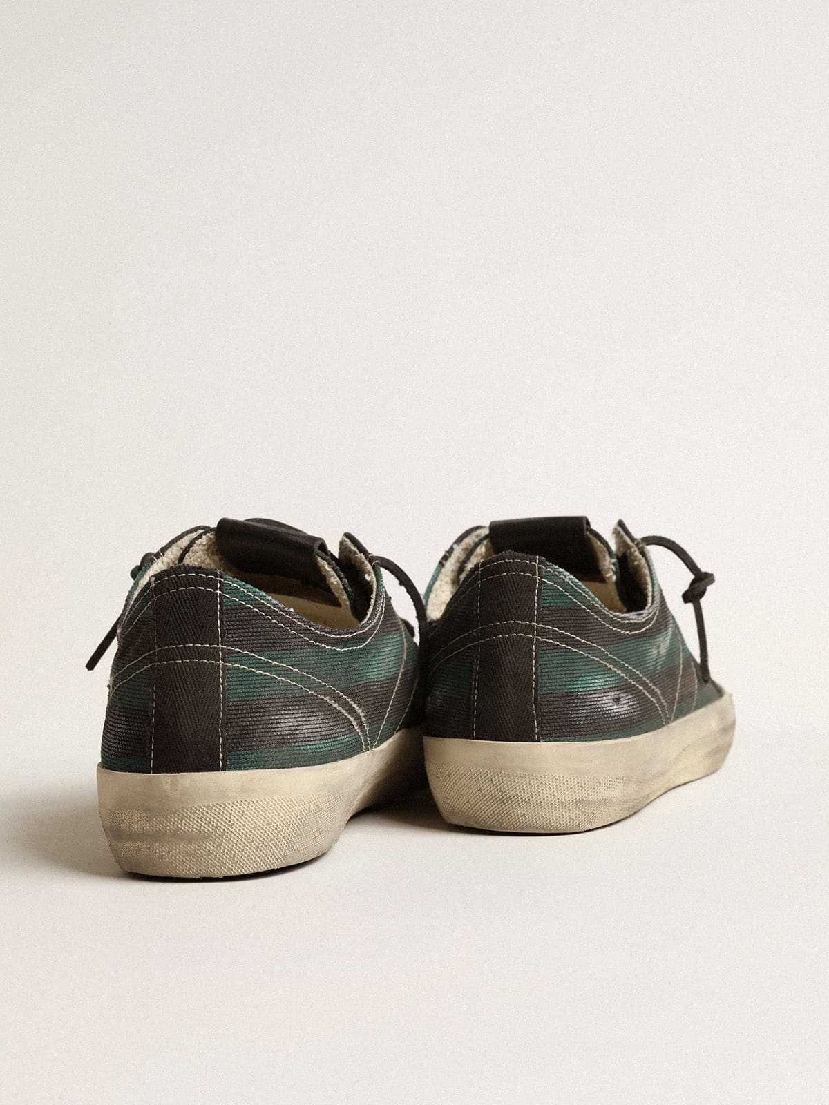 Men's V-Star in black and green striped canvas with black leather star and toe - Golden Goose Men