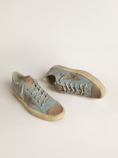 Men's V-Star in light blue canvas with dove-gray leather star - Golden Goose Men