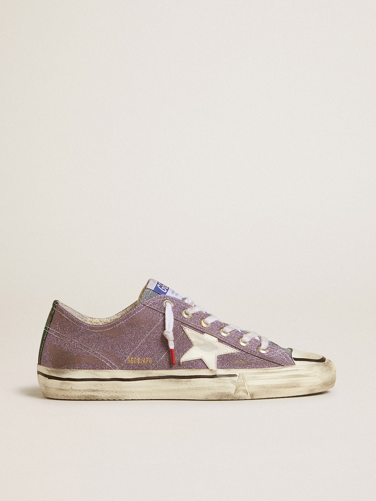 Men’s V-Star LAB in lilac leather and glitter with white star and silver glitter tongue - Golden Goose Men