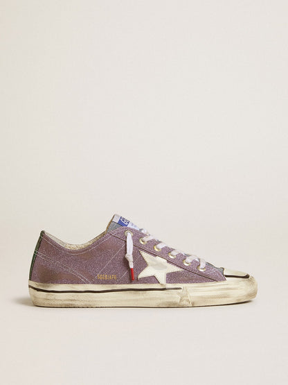Men’s V-Star LAB in lilac leather and glitter with white star and silver glitter tongue - Golden Goose Men