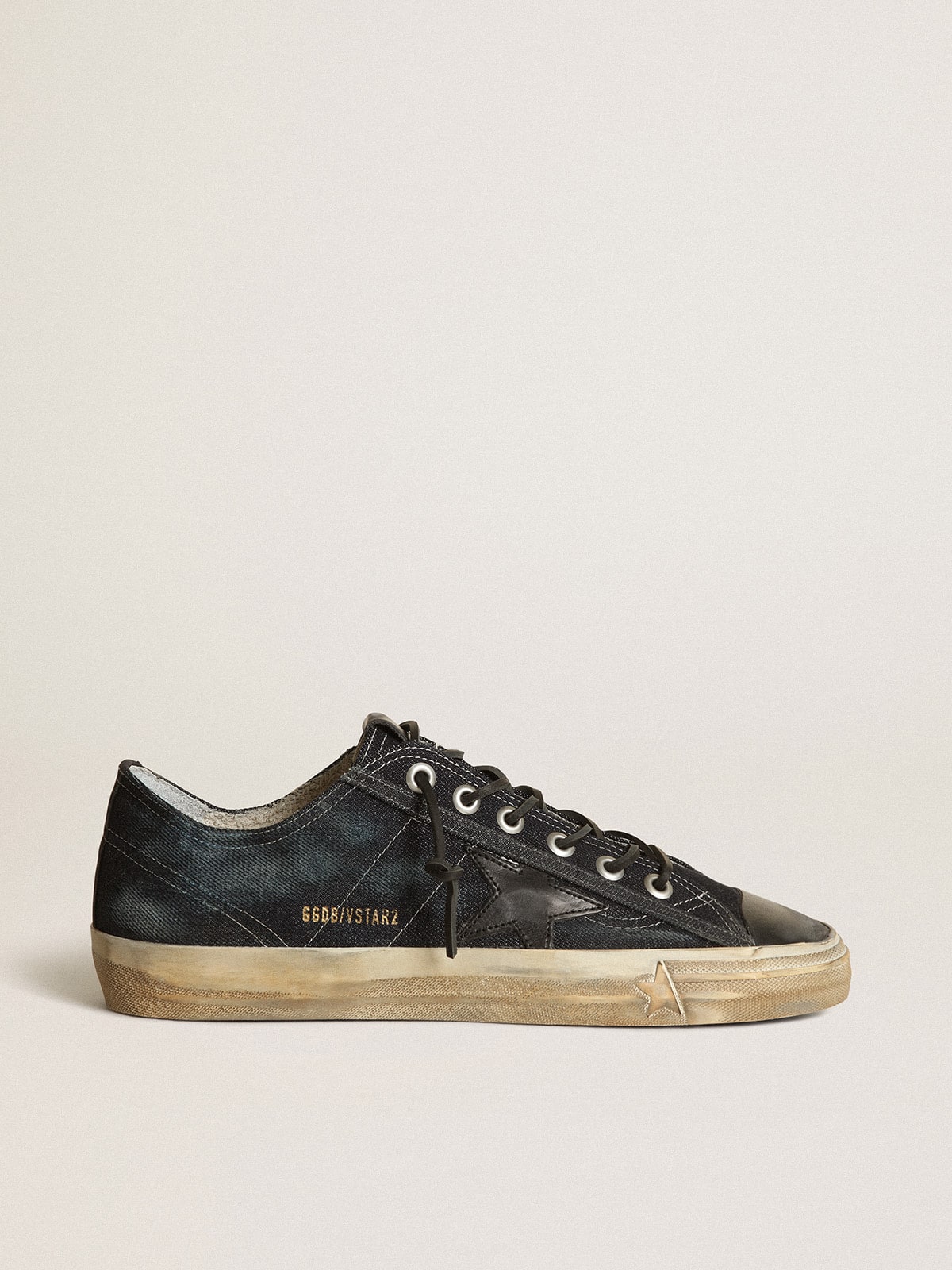 V-Star sneakers in midnight-blue denim with black leather star and toe - Golden Goose Men