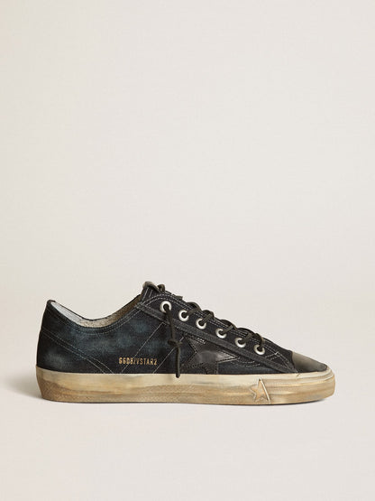 V-Star sneakers in midnight-blue denim with black leather star and toe - Golden Goose Men
