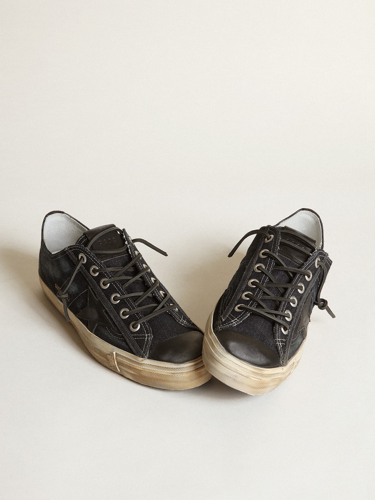 V-Star sneakers in midnight-blue denim with black leather star and toe - Golden Goose Men