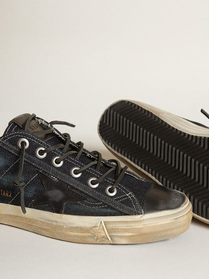 V-Star sneakers in midnight-blue denim with black leather star and toe - Golden Goose Men