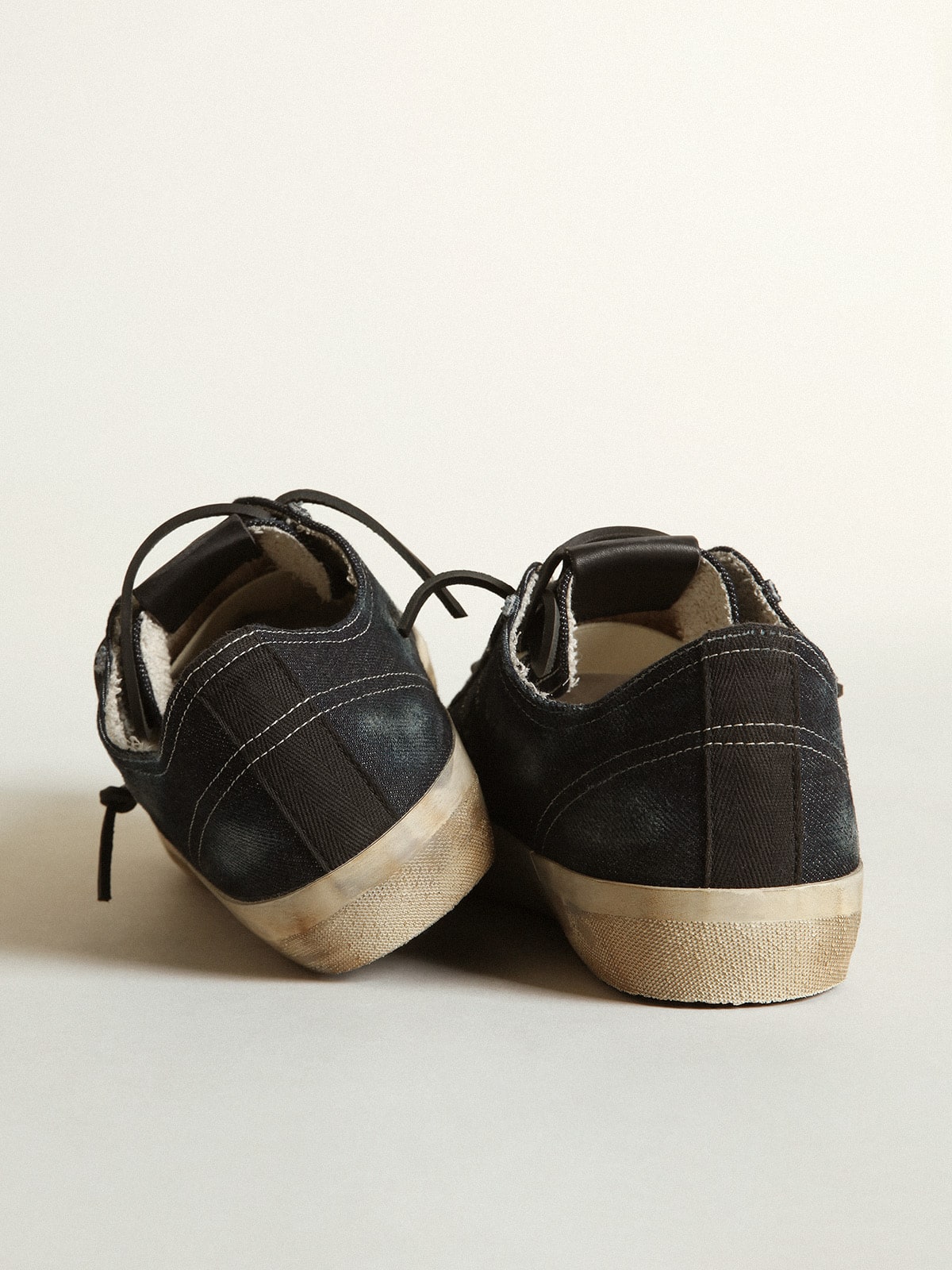 V-Star sneakers in midnight-blue denim with black leather star and toe - Golden Goose Men