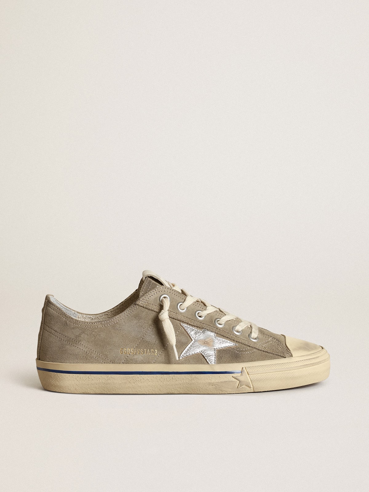 Men's V-Star in dove-gray suede with silver metallic leather star - Golden Goose Men