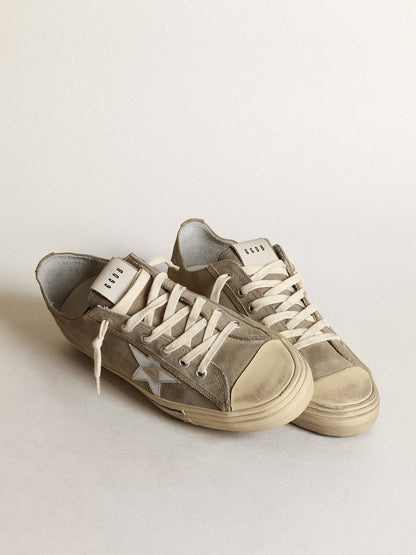 Men's V-Star in dove-gray suede with silver metallic leather star - Golden Goose Men