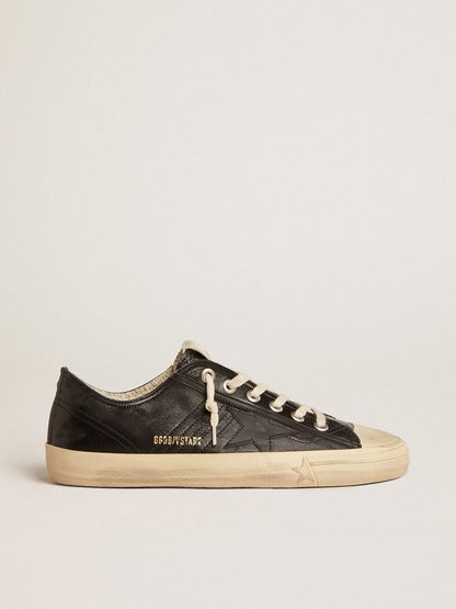 Men's V-Star in black nappa leather with a black leather star - Golden Goose Men