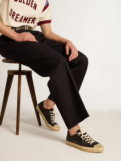 Men's V-Star in black nappa leather with a black leather star - Golden Goose Men