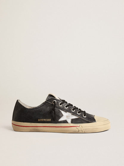 V-Star  in blue leather with silver metallic leather star - Golden Goose Men
