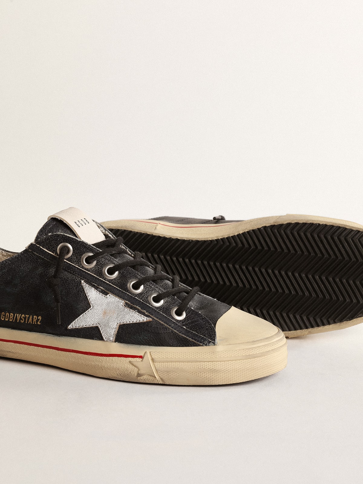 V-Star  in blue leather with silver metallic leather star - Golden Goose Men