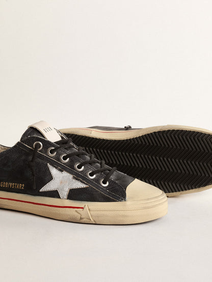 V-Star  in blue leather with silver metallic leather star - Golden Goose Men