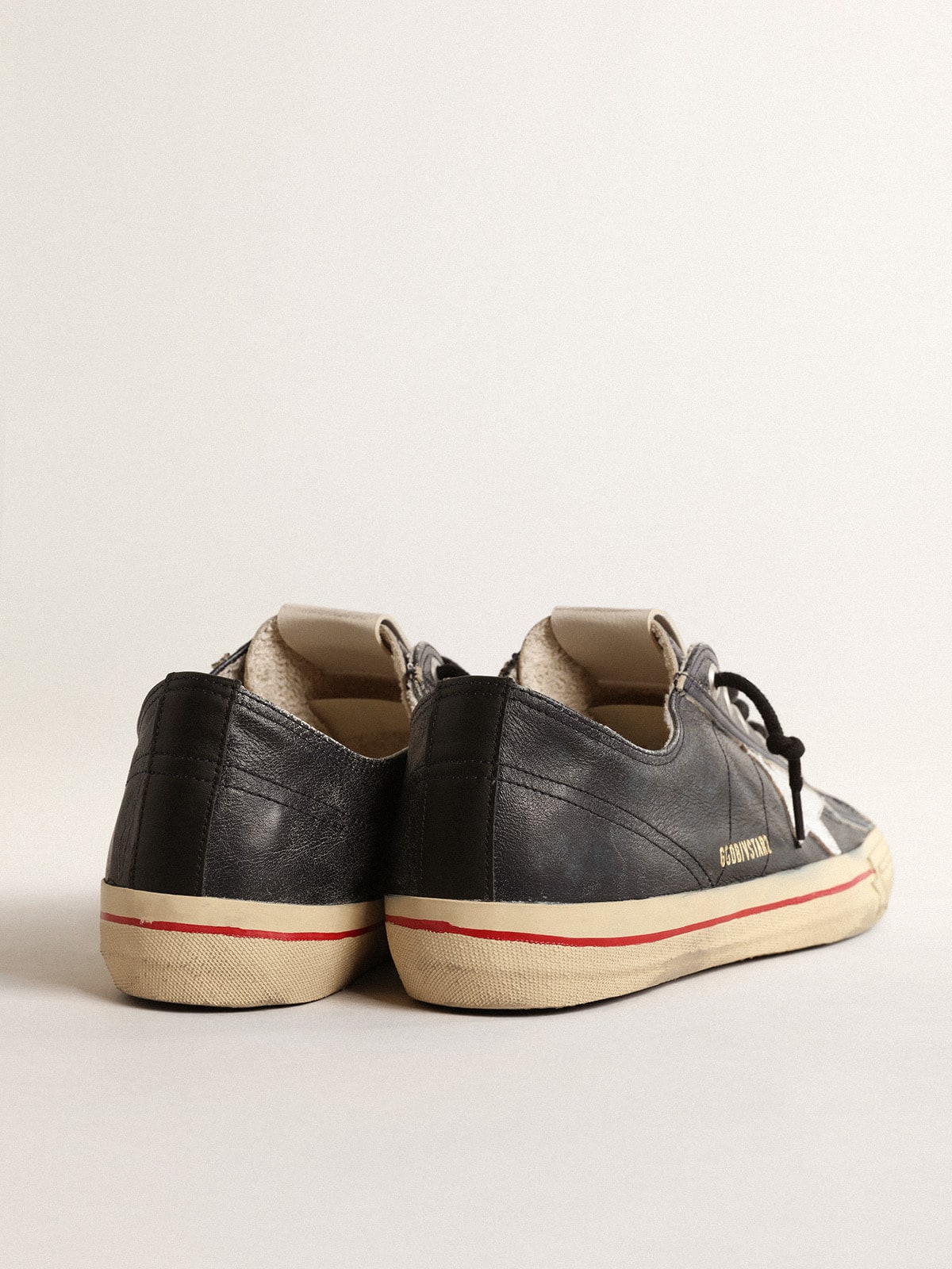 V-Star  in blue leather with silver metallic leather star - Golden Goose Men