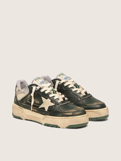 Men's Forty2 in green leather and cream nylon with TPU star and silver leather heel tab - Golden Goose Men