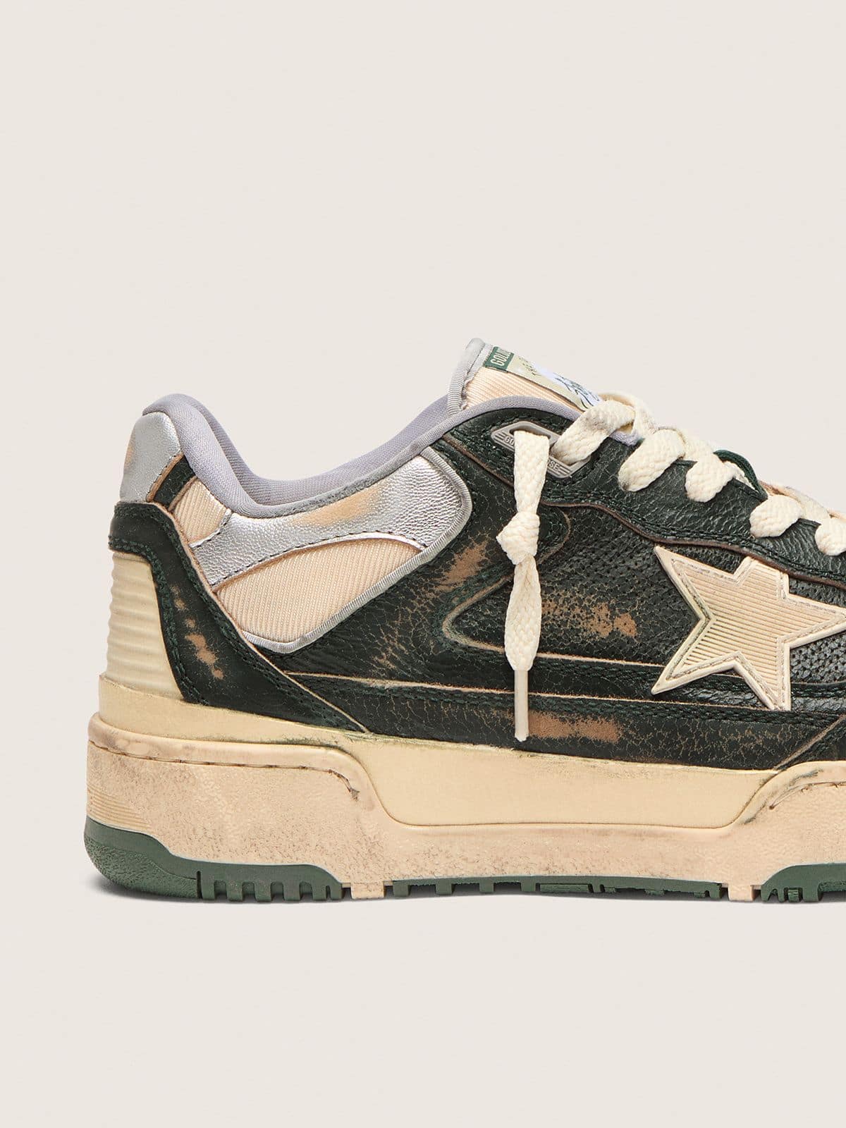 Men's Forty2 in green leather and cream nylon with TPU star and silver leather heel tab - Golden Goose Men