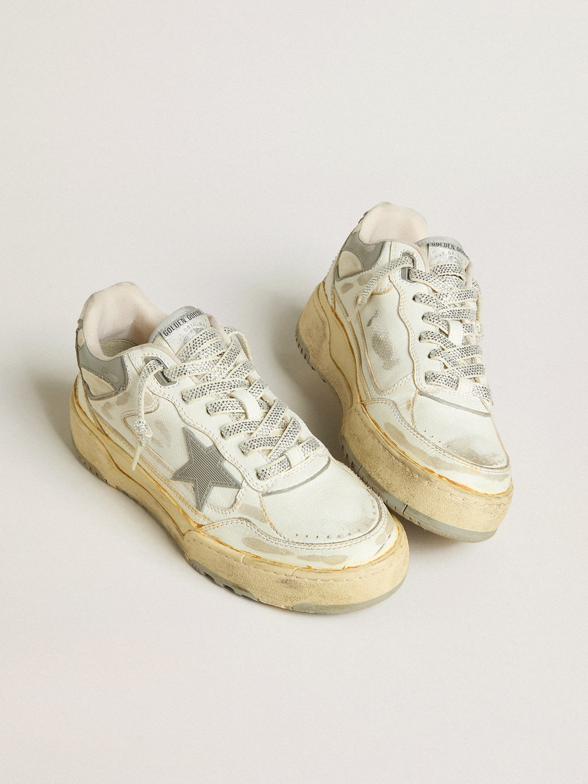 Men’s Forty2 in white leather with laces with Swarovski crystals and gray TPU star - Golden Goose Men