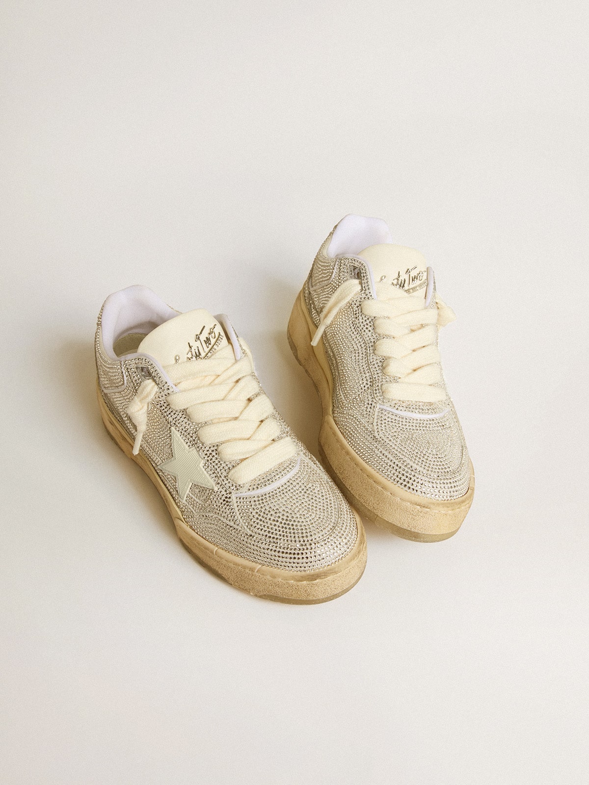 Forty2 in white leather and Swarovski crystals with white TPU star - Golden Goose Men