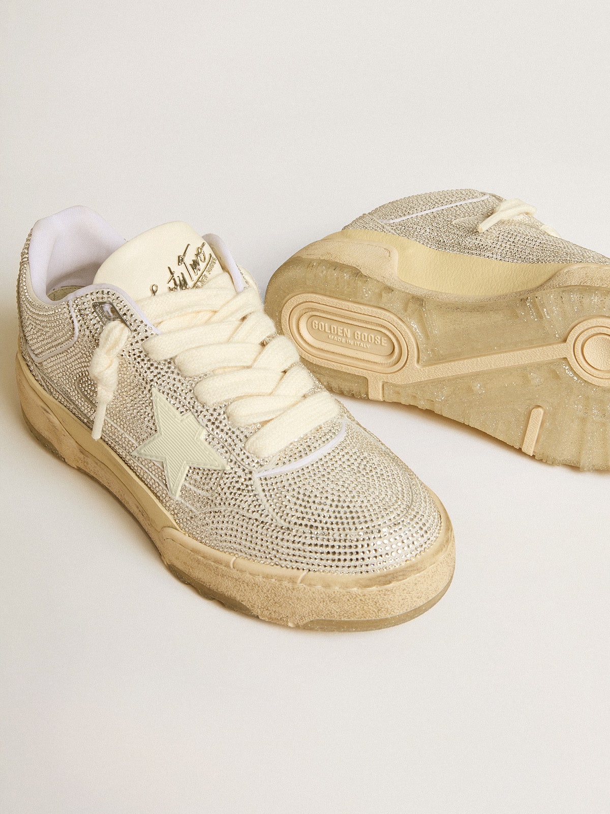 Forty2 in white leather and Swarovski crystals with white TPU star - Golden Goose Men