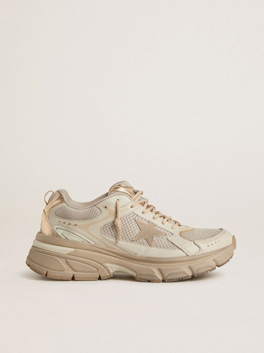 Men’s Lightstar in dove-gray leather and mesh with beige TPU star - Golden Goose Men