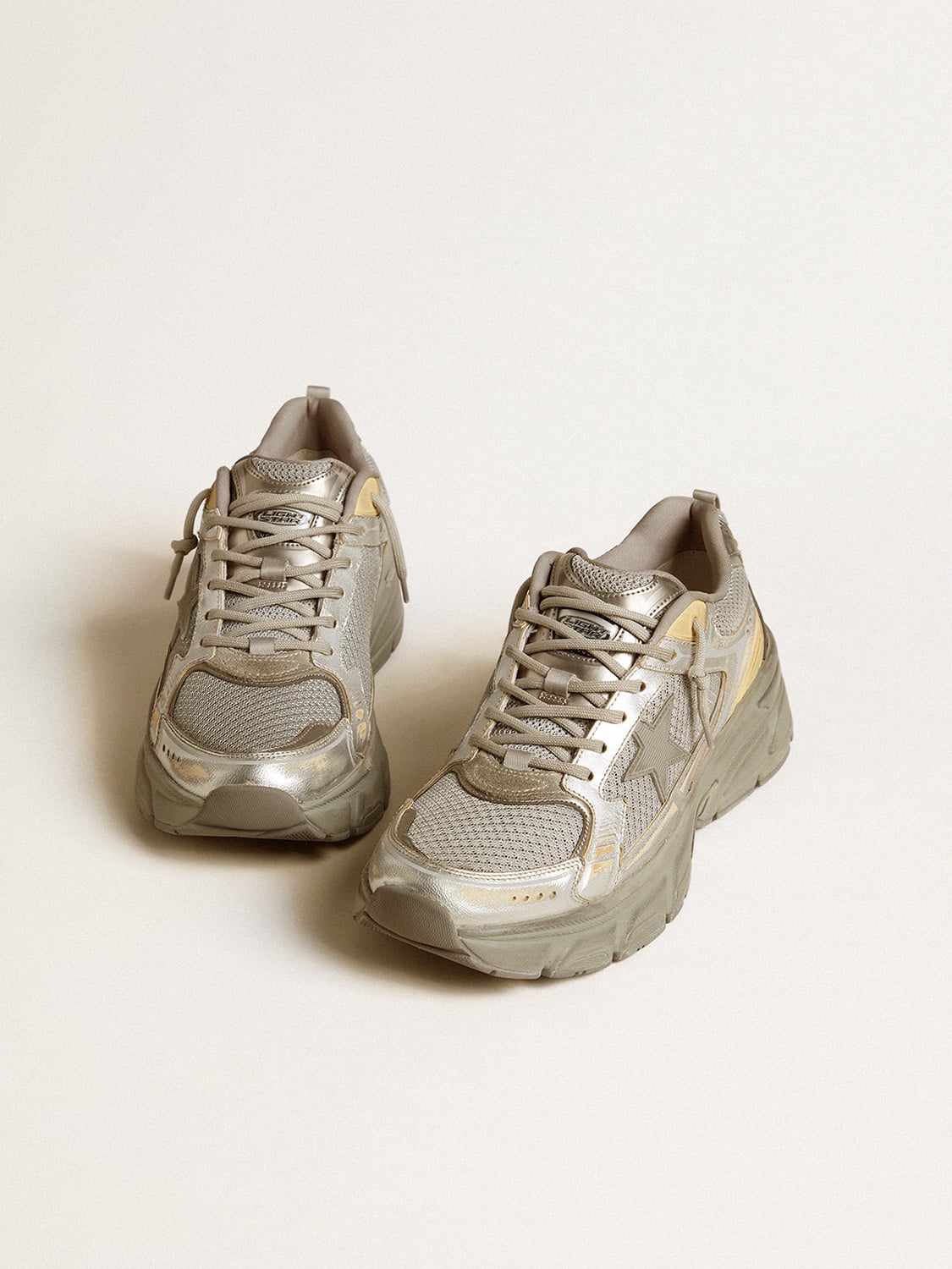 Men’s Lightstar in metallic leather and silver mesh with gray star - Golden Goose Men