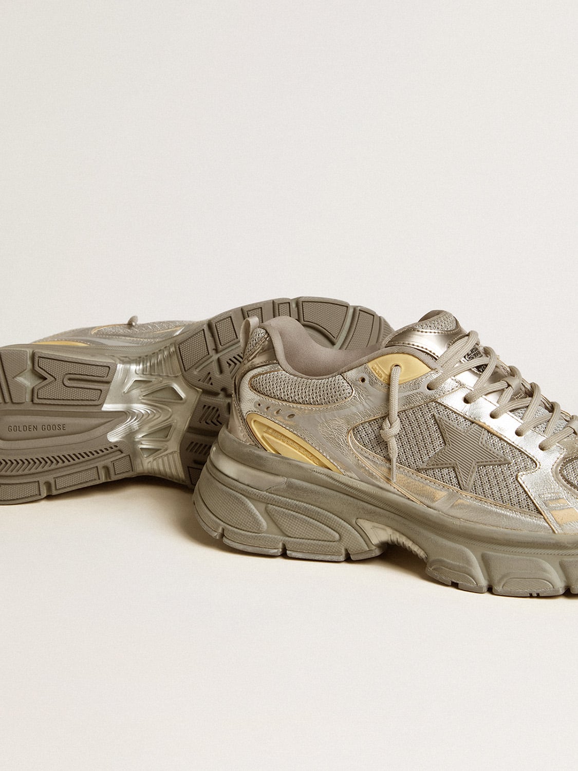 Men’s Lightstar in metallic leather and silver mesh with gray star - Golden Goose Men