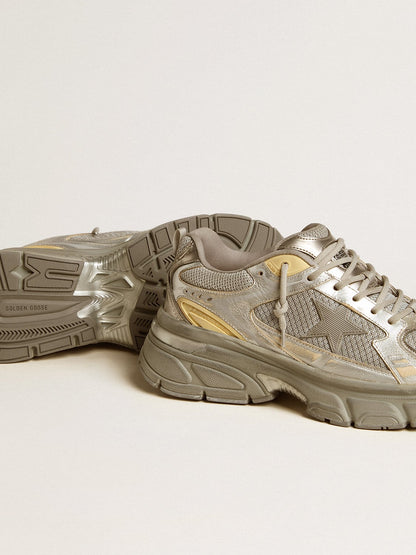 Men’s Lightstar in metallic leather and silver mesh with gray star - Golden Goose Men