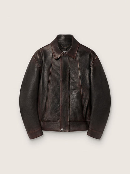 Men’s bomber jacket in burgundy nappa leather - Golden Goose Men