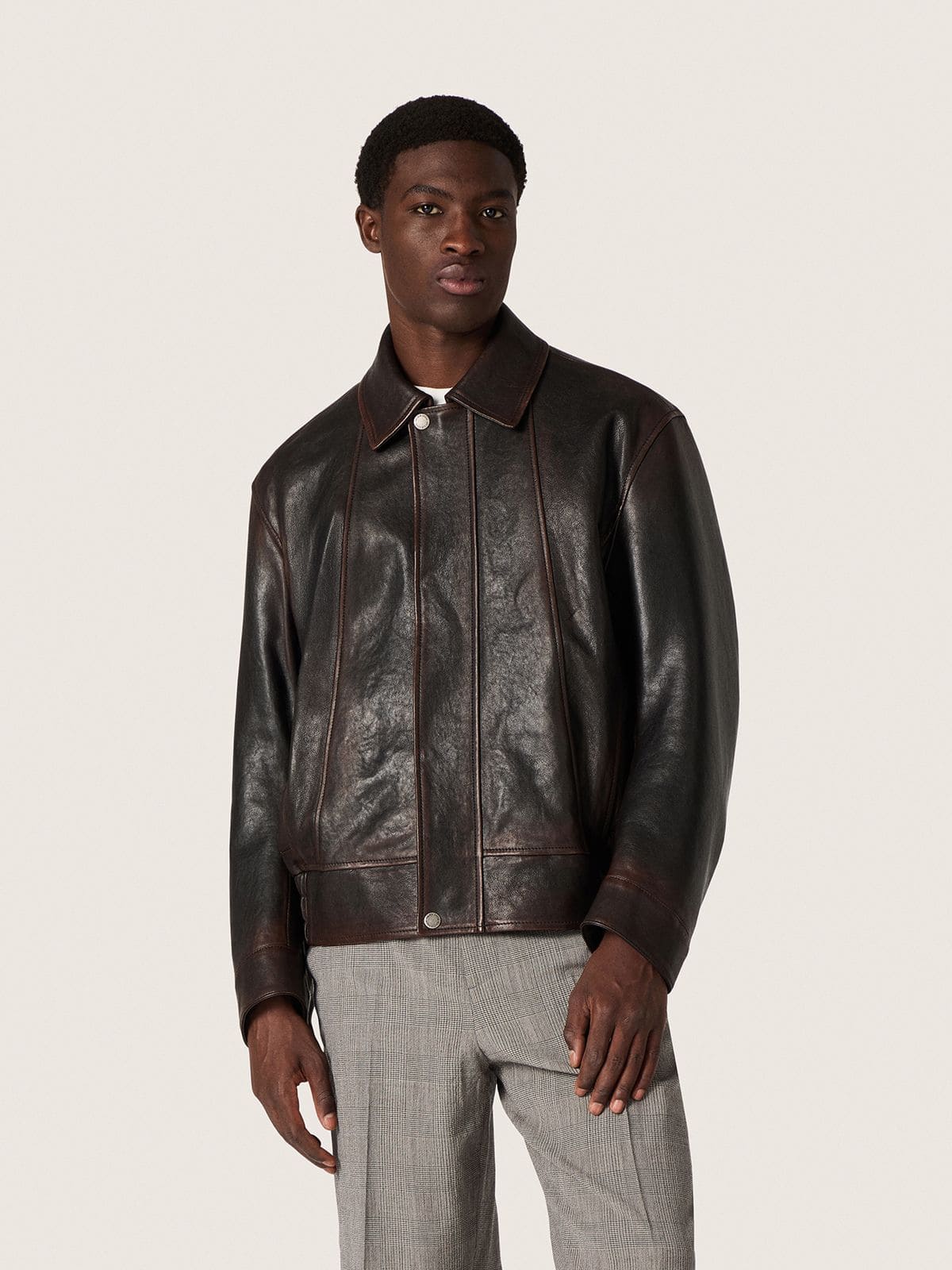 Men’s bomber jacket in burgundy nappa leather - Golden Goose Men